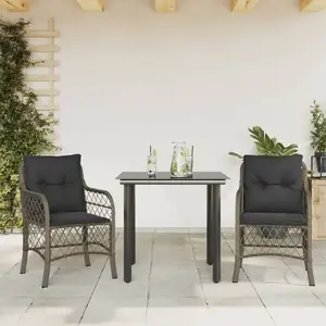 vidaXL Ensemble de bistro 3 pcs avec coussins gris résine tressée pas cher