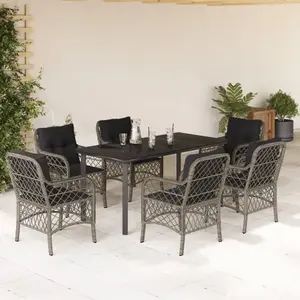 vidaXL Ensemble à manger de jardin et coussins 7 pcs gris rotin pas cher