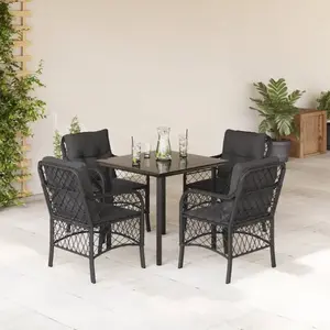 vidaXL Ensemble à manger de jardin coussins 5pcs Noir Résine tressée pas cher