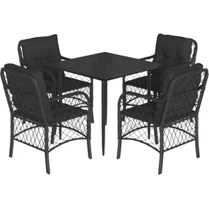 vidaXL Ensemble à manger de jardin coussins 5pcs Noir Résine tressée pas cher