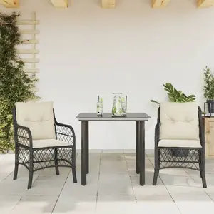vidaXL Ensemble de bistro 3 pcs avec coussins noir résine tressée pas cher