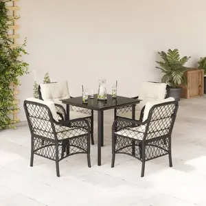 vidaXL Ensemble à manger de jardin coussins 5pcs Noir Résine tressée pas cher