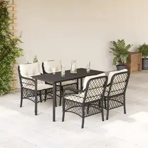 vidaXL Ensemble à manger de jardin coussins 5pcs Noir Résine tressée pas cher