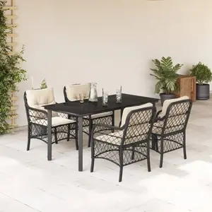 vidaXL Ensemble à manger de jardin coussins 5pcs Noir Résine tressée pas cher
