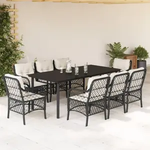 vidaXL Ensemble à manger de jardin 9pcs coussins noir résine tressée pas cher