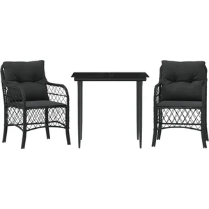 vidaXL Ensemble de bistro 3 pcs avec coussins noir résine tressée pas cher