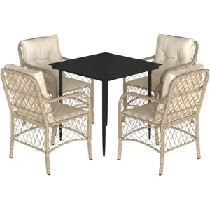 vidaXL Ensemble à manger de jardin avec coussins 5pcs Beige poly rotin pas cher