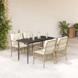 vidaXL Ensemble à manger de jardin avec coussins 5pcs Beige poly rotin pas cher