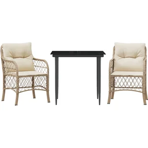 vidaXL Ensemble de bistro 3 pcs avec coussins beige résine tressée pas cher