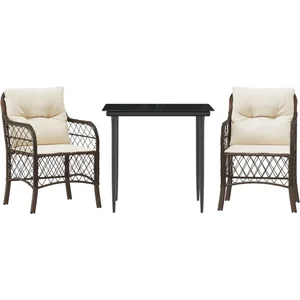 vidaXL Ensemble de bistro 3 pcs avec coussins marron résine tressée pas cher