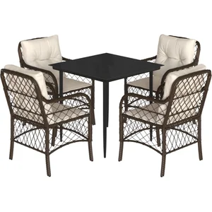 vidaXL Ensemble à manger de jardin 5 pcs et coussins marron poly rotin pas cher