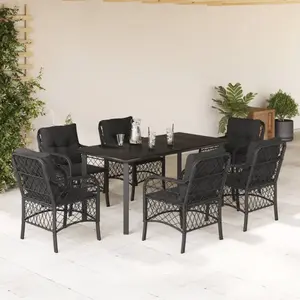 vidaXL Ensemble à manger de jardin coussins 7pcs Noir Résine tressée pas cher