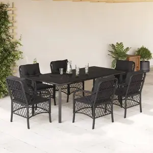 vidaXL Ensemble à manger de jardin coussins 7pcs Noir Résine tressée pas cher