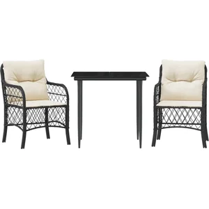 vidaXL Ensemble de bistro 3 pcs avec coussins noir résine tressée pas cher