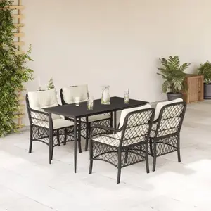 vidaXL Ensemble à manger de jardin coussins 5pcs Noir Résine tressée pas cher