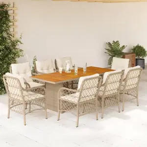 vidaXL Ensemble à manger de jardin et coussins 9 pcs beige Poly rotin pas cher