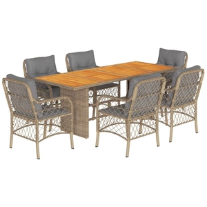 vidaXL Ensemble à manger de jardin coussins 7 pcs mélange beige rotin pas cher