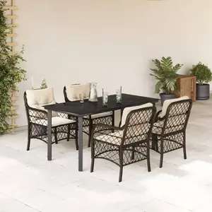 vidaXL Ensemble à manger de jardin 5 pcs et coussins marron poly rotin pas cher
