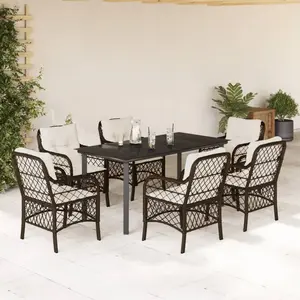 vidaXL Ensemble à manger de jardin et coussins 7 pcs marron rotin pas cher