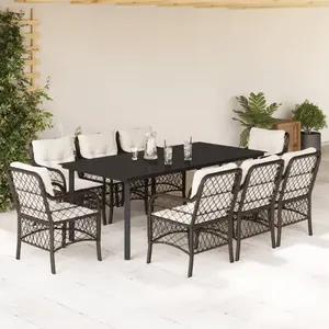 vidaXL Ensemble à manger de jardin et coussins 9 pcs marron poly rotin pas cher