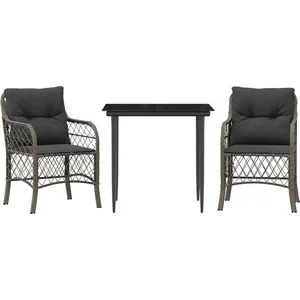 vidaXL Ensemble de bistro 3 pcs avec coussins gris résine tressée pas cher