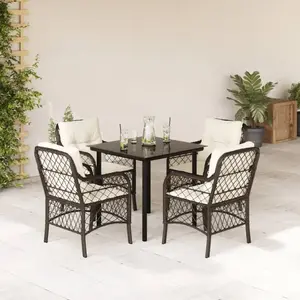 vidaXL Ensemble à manger de jardin 5 pcs et coussins marron poly rotin pas cher