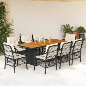 vidaXL Ensemble à manger de jardin 9pcs coussins noir résine tressée pas cher