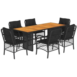 vidaXL Ensemble à manger de jardin coussins 7pcs Noir Résine tressée pas cher