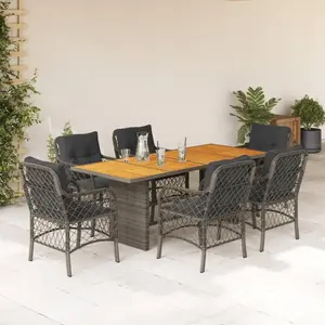 vidaXL Ensemble à manger de jardin et coussins 7 pcs gris rotin pas cher