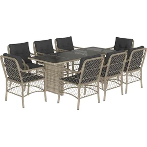 vidaXL Ensemble à manger de jardin et coussins 9 pcs gris clair rotin pas cher