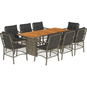 vidaXL Ensemble à manger de jardin 9 pcs coussins gris résine tressée pas cher