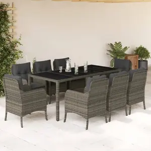 vidaXL Ensemble à manger de jardin 9 pcs coussins gris résine tressée pas cher