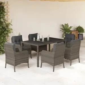 vidaXL Ensemble à manger de jardin et coussins 7 pcs gris rotin pas cher