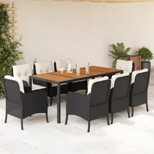 vidaXL Ensemble à manger de jardin 9pcs coussins noir résine tressée pas cher