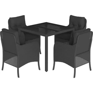vidaXL Ensemble à manger de jardin coussins 5pcs Noir Résine tressée pas cher
