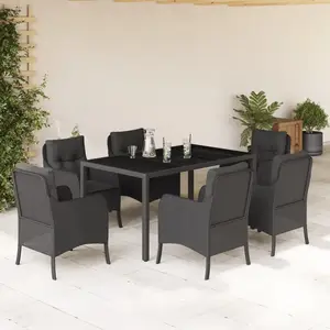vidaXL Ensemble à manger de jardin coussins 7pcs Noir Résine tressée pas cher