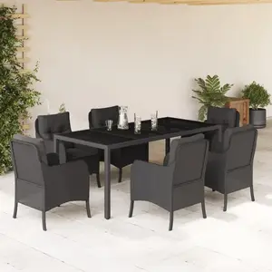 vidaXL Ensemble à manger de jardin coussins 7pcs Noir Résine tressée pas cher