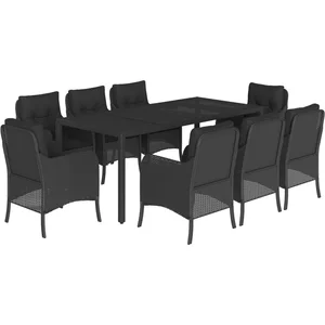 vidaXL Ensemble à manger de jardin 9pcs coussins noir résine tressée pas cher