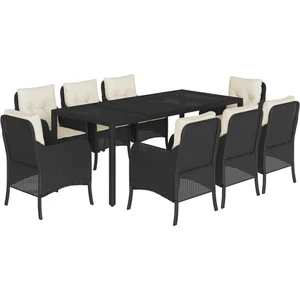 vidaXL Ensemble à manger de jardin 9pcs coussins noir résine tressée pas cher