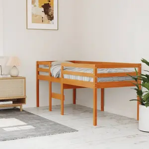 vidaXL Vidaxl Lit Haut Sans Matelas Cire Marron 80x200 Cm Bois Massif pas cher