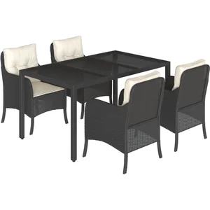 vidaXL Ensemble à manger de jardin coussins 5pcs Noir Résine tressée pas cher