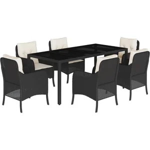 vidaXL Ensemble à manger de jardin coussins 7pcs Noir Résine tressée pas cher