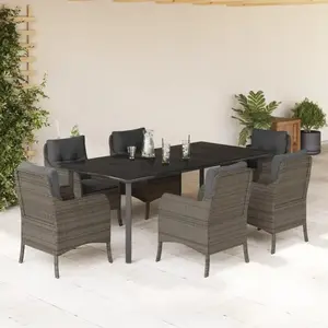 vidaXL Ensemble à manger de jardin et coussins 7 pcs gris rotin pas cher