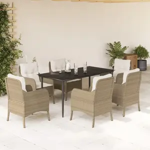 vidaXL Ensemble à manger de jardin et coussins 7 pcs beige poly rotin pas cher