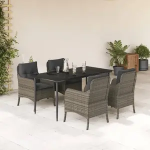 vidaXL Ensemble à manger de jardin 5 pcs coussins gris résine tressée pas cher