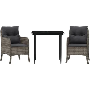 vidaXL Ensemble à manger de jardin 3 pcs coussins gris résine tressée pas cher