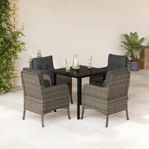 vidaXL Ensemble à manger de jardin 5 pcs coussins gris résine tressée pas cher