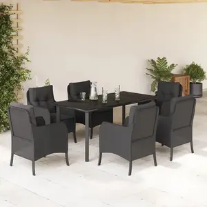 vidaXL Ensemble à manger de jardin coussins 7pcs Noir Résine tressée pas cher