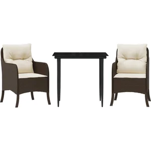 vidaXL Ensemble à manger de jardin 3 pcs et coussins marron poly rotin pas cher