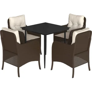 vidaXL Ensemble à manger de jardin 5 pcs et coussins marron poly rotin pas cher
